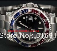 Wholesale Luxury Watches MENS ll WATCH MEN PAVE BLUE RED DIAMOND BEZEL LUGS WATCHES SPORTS Dive High Quality Watches