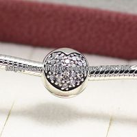 Wholesale 925 Sterling Silver Pave Heart Clip charm Bead with Cubic Zirconia Fits European Pandora Jewelry Bracelets Necklaces Pendants