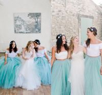 Wholesale Mint Green Tulle Tutu Skirts Bridesmaid Dresses For Beach Wedding Party Gowns Women Skirts Floor Length Skirts