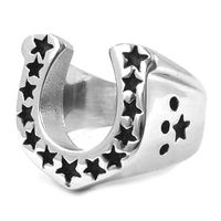 Wholesale U Shaped Horseshoe Biker Ring Stainless Steel Ring Jewelry Fashion Lucky Stars Motor Biker Ring SWR0028
