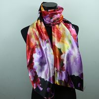Wholesale 9STYLES Lavender Red Black Lily Flower Scarves Women s Fashion Satin Oil Painting Long Wrap Shawl Beach Silk Scarf X50cm S82 s90