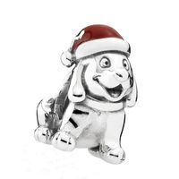 Wholesale Certificated Sterling Silver Bead Authentic Jewelry Fit Pandora Charm Bracelets Puppy Dog Silver Charm with Red Enamel