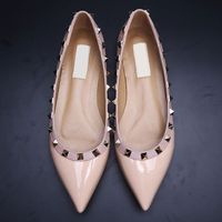 Wholesale sale b050 genuine leather stud ballerina flats shoes blue black nude red yellow rose pink fashion women