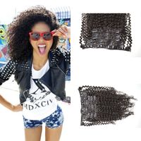 Wholesale 7pcs set Human Remy Clip in Hairs Extensions afro Kinky curly Real Clip on Hair extension a b c G EASY
