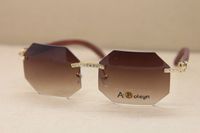Wholesale Classic wood plain mirror glasses fashion rimless men sunglasses T8307002 Big diamond Glasses Decor Wood frame Glasses Size mm