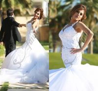 Wholesale vestido de noiva New Style Sequins Beaded Bridal Gown Mermaid White Sweetheart Straps Wedding Dresses Sheer Back Court Train