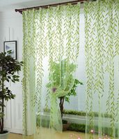Wholesale Green Scenic window curtain modern rustic balcony window screening curtain tulle home decoration fabric decorative curtain leaf