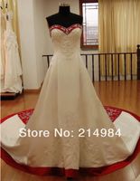 Wholesale Beaded A Line Wedding Dresses Newest Sweetheart Real Image Princess Tie Up Bridal Gowns Best Made W1471 Romantic Red and White Fashion