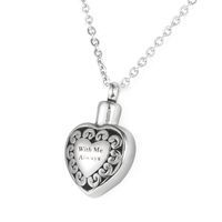 Wholesale Lily Stainless Steel With Me Always Heart Retro Waterproof Cremation Urn Necklace Ash Memorial Jewelry with gift bag and chain