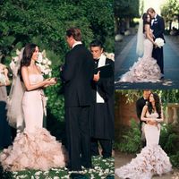 Wholesale Blush Pink Corset Wedding Dresses Full Length Cascading Ruffles Bow Organza Bridal Dresses Romantic Custom Made Wedding Gowns