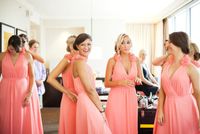 Wholesale Sexy Deep V Neck Pink Bridesmaid Dresses under Chiffon Wedding Party Dresses with Handmade Flower Pleated Maid of Honor Dress