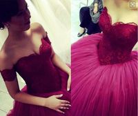 Wholesale Ball Gown Burgundy Cinderella Prom Dresses Sweetheart Empire Princess Lace Tulle Pageant Gowns Floor Length Evening Gowns