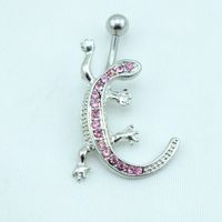Wholesale Hot Selling Fashion Navel Rings Shiny Pink Rhinestone Gecko Belly Button Ring Body Piercing Jewelry DQK4168