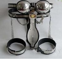 Wholesale Men Male Adjustable T type steel chastity belt Thigh Cuff and Stainless steel bra