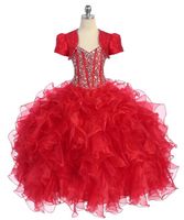 Wholesale Christmas Gowns Organza National Girls Pageant Dresses with Jacket Real Picture Flower Girl Gown Beads Floor Length Junior Dress
