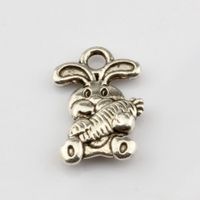 Wholesale Hot Antiqued Silver Alloy Cute bunny Charm Pendants x15mm DIY Jewelry