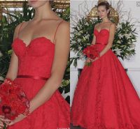 Wholesale Princess Lace Evening Dresses Vintage A Line Spaghetti Straps Red Party Gowns Spring Formal Women Prom Gowns
