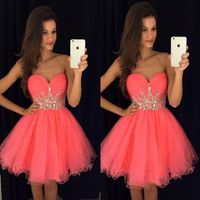 Wholesale New Arrival Water Melon Homecoming Dresses Strapless Crystal Rhinestone Short Tulle Sweet Graduation Party Gown Mini Prom Cocktail Dress