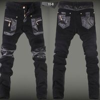 Wholesale Fashion Men s Spliced PU Leather Biker Motorcycle Black Color Pants For Male Hip Hop Slim Fit Zipper Clothing