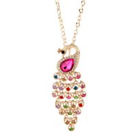 Wholesale Elegant Vintage Colorful Crystal Peacock Long Necklace Pendants Women Ladies Girls Costume Sweater Chains Jewelry