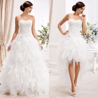 Wholesale Gorgeous Detachable Wedding Dresses A Line Hi Low Bridal Gowns Soft Sweetheart Strapless Brides Wear Ruffled Skirt Custom Made