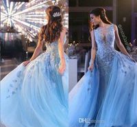 Wholesale Zuhair Murad Evening Dresses Ice Blue Applqieus Princess Cinderella Prom Gowns Tulle Luxury Party Gowns Vetidos