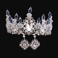 Wholesale Luxury Crystals Baroque Wedding Crowns With Earrings Silver Beaded Bridal Tiaras Rhinestone Head Pieces Cheap Hair Accessories Pageant Crown
