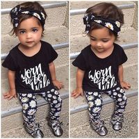 Wholesale 2016 Girls INS tshirt Suits baby cotton Short sleeve flower T shirt trousers Hair band Suit