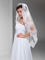 Wholesale New Hight Qualityr Best Sale Cheap Fingertip White Ivory Lace Applique veil Mantilla Veil Bridal Head Pieces For Wedding Dresses