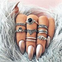 Wholesale Vintage Exaggerate Women Midi Ring Set Crown Elephant Charm Finger Stackable Rings Antique Silver Knuckle Fine Jewelry