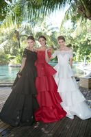 Wholesale New Arrival Short Sleeve Top Lace Tiered Skirt Long Satin A Line Prom Dresses Black Red White Party Evening Gown