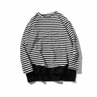 Wholesale HK Style Streetwear Classic Vintage Fake Two Pieces Sweatshirts Black White Stripe Men s Long Sleeve T Shirts Hi Street Loose Hoodies