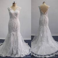 Wholesale Real Sexy Mermaid Wedding Dresses Sheer Lace Appliques Sleeveless Court Train Inspired by Amelia Sposa Alba Bridal Gowns