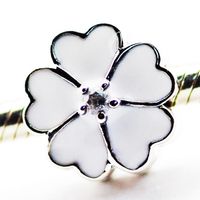 Wholesale Primrose silver clip with clear cubic zirconia and white enamel Sterling Silver Beads Fit Pandora Charms Authentic Fashion Jewelry