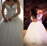 Wholesale Popular Ball Gown Wedding Dresses Two Pieces Luxury Bling Beaded Crystals Pearls Crop Top Corset Puffy Tulle Skirt Bridal Gowns