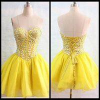 Wholesale Yellow Mini Homecoming Short Prom Dresses Party Graduation Gown Cocktail With A Line Sweetheart Beading Crystal Corset Organza Cheap