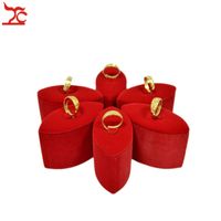 Wholesale Wedding Jewelry Organizer Red Velvet Jewelry Display Tower Flower Design Ring Holder Stand Jewelry Box