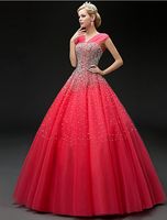 Wholesale Sweet Dress Watermelon Beading Sequins Quinceanera Dresses Ball Gown Straps Vestido De Festa Lace up Long Tulle Formal Prom Gowns