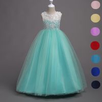 Wholesale Teens Flower Girls Dress Lace Kids Long Evening Party Prom Wedding Gown Bridesmaid Outfits Children Clothes