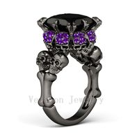 Wholesale Vecalon Antique Skull Jewelry ct Black Simulated Diamond Wedding Band Ring Set for Women Black Gold Filled Female Finger ring