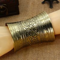Wholesale Ethnic Metal Carved Flower Opened Bangle Bohemian Vintage Bracelet Bangles Women Cuff Party Jewelry