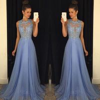 Wholesale Lavender Prom Dresses Lace Applique Beads Crystal Formal Long Bridesmaid Dresses A Line Crew Neck Zip Back Chiffon Party Evening Gowns