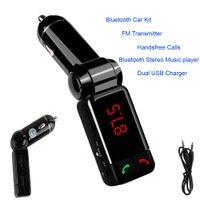 Wholesale Hot Bluetooth Car Kit FM Transmitter Handsfree MP3 Player Dual USB Car Charger AUX for iPhone for Samsung