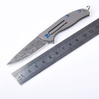 Wholesale OEM Damascus Tactical Folding Knife D2 Blade Titanium Handle Outdoor Gear Camping Hunting Survival Pocket Knives Rescue Military EDC Tools