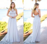 Wholesale Silver Country Rustic Cheap Bridesmaid Dresses Sleeveless Open Back Floor Length Chiffon Maids of Honor Gowns Wedding Guest Wear