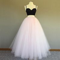 Wholesale Cheap Two Pieces Prom Dresses Long Formal Vestido Fests Spaghetti Straps Black Crop Top Blush Pink Tulle Evening Party Gowns Custom