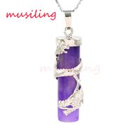Wholesale Pendants Pendulum Silver Plated Natural Dragon Post Amethyst Opal etc Natural Stone Accessories European Fashion Jewelry
