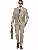 Wholesale High Quality Groomsmen Notch Lapel Groom Tuxedos Khaki Men Suits Wedding Prom Best Man Blazer Jacket Pants Vest Tie A70