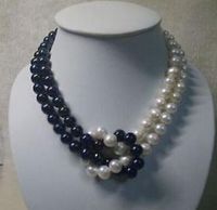 Wholesale 18 INCH MM TAHITIAN NATURAL WHITE BLACK PEARL NECKLACE K GOLD CLASP