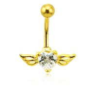 Wholesale Fashion Gold Plated Belly Button Rings L Stainless Steel Barbell White Crystal Heart Wing Navel Piercing Jewelry